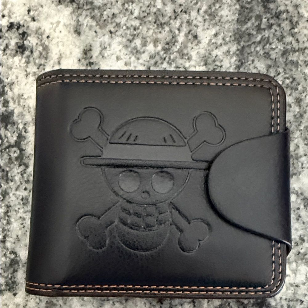 Black Leather Wallet with Skull Design